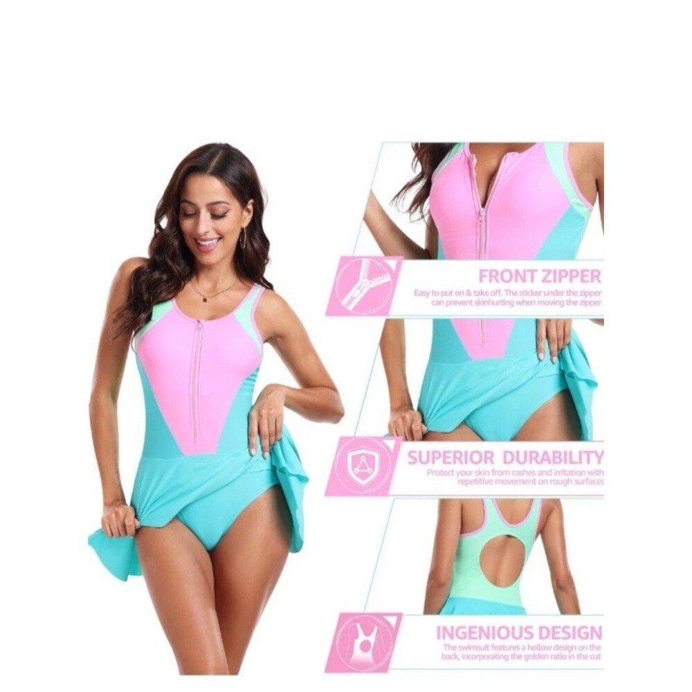 UNIQUEBELLA One Piece Swimdress for Women Modest Tummy Control Golf Tenni XSmall